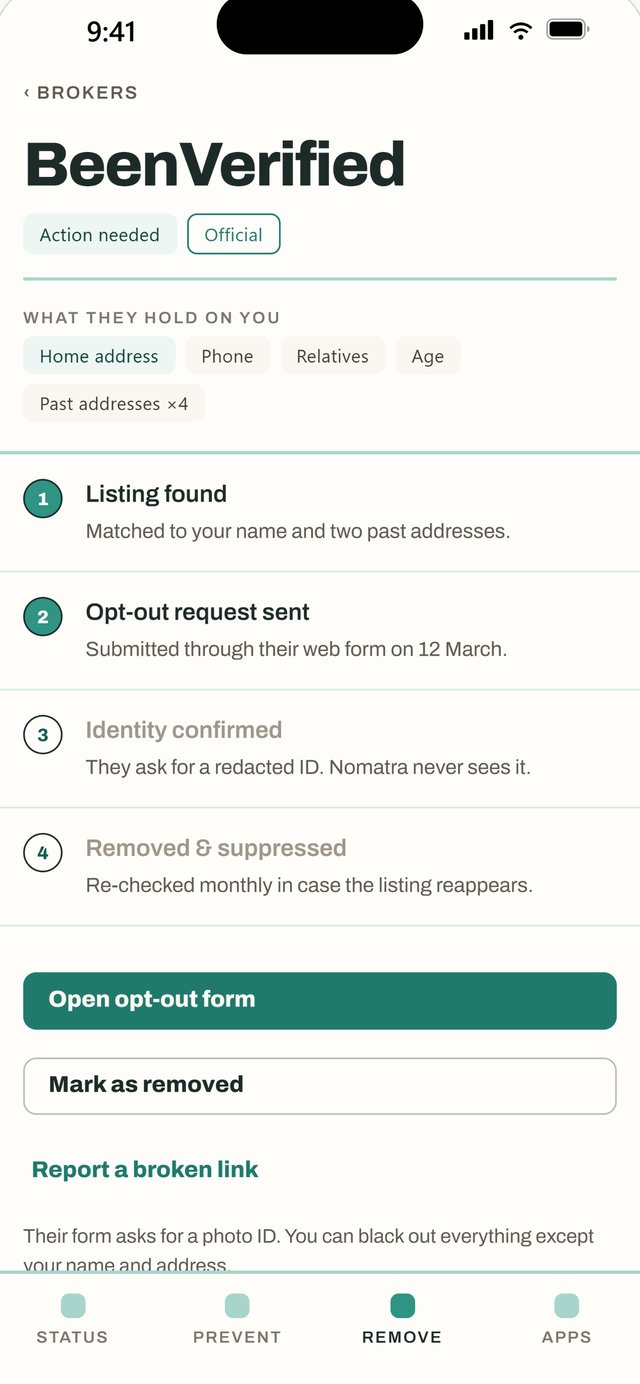 A broker listing tracked in Nomatra